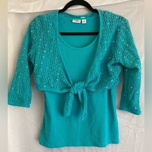 Vintage Blue/Teal Tank Top w Blue Sequined Wrap, sz M by Cato’s